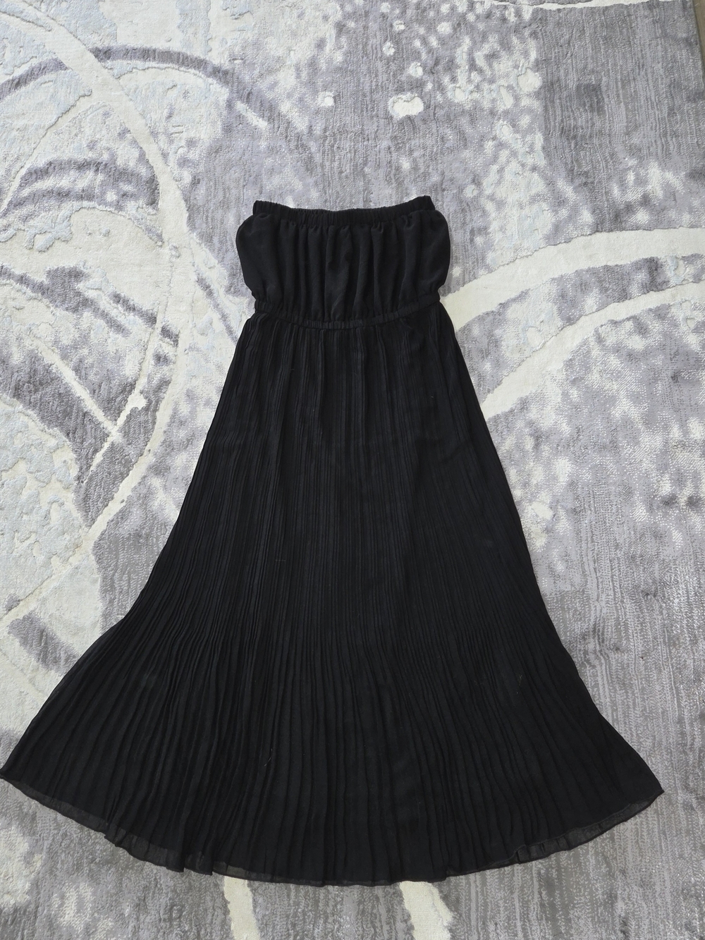 Papillon Blanc Strapless Black Pleated Maxi Dress Size L